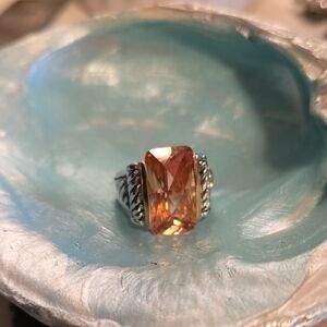 Elegant Silver and Orange Gemstone Ring